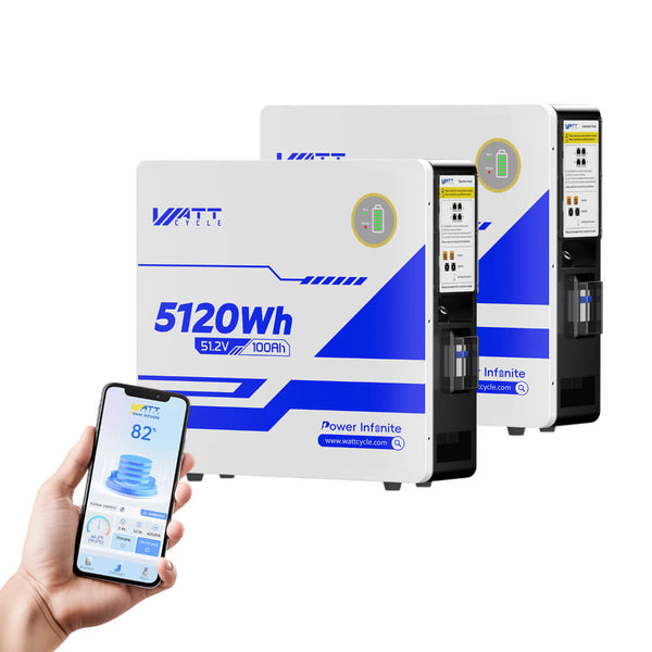 2 Stück WattCycle 51,2V 100Ah 5kWh Wandmontage LiFePO4 Solarbatterien für PV