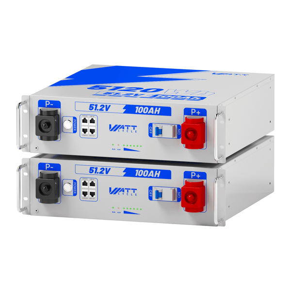 2 Stück WattCycle 51,2V 100Ah LiFePO4 19 Zoll Rack Batterien mit 3U Größe & Bluetooth & CAN & RS485 & RS232