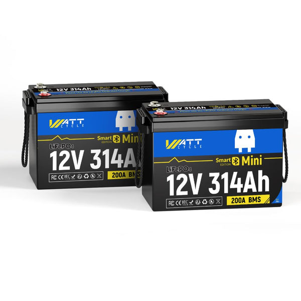 2 Stück WattCycle LiFePO4 12V 314Ah Mini Lithium Batterie mit Bluetooth Überwachung & Heizung