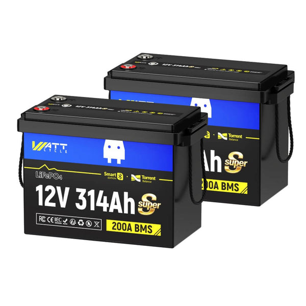 2 Stück WattCycle LiFePO4 12V 314Ah Mini Super Batterien mit Bluetooth Überwachung und Active Balancer