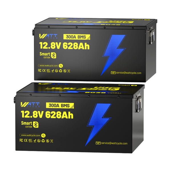 2 Stück WattCycle LiFePO4 12V 628Ah Ultra Lithium Batterien mit hoher Kapazität & Bluetooth Überwachung