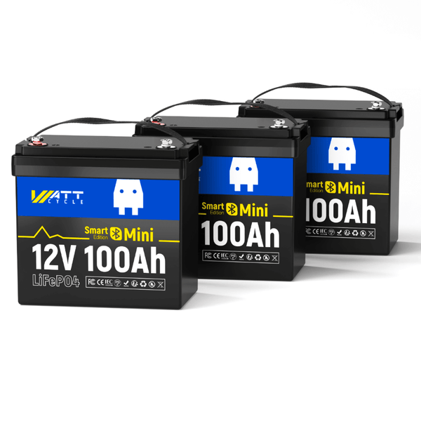 3 Stück WattCycle 100Ah LiFePO4 12V Mini Smart Batterien