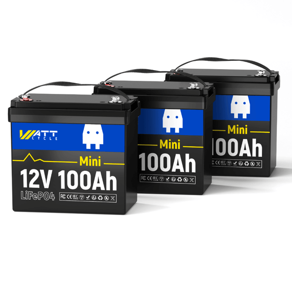 3 Stück WattCycle 12V 100Ah Mini LiFePO4 Batterien