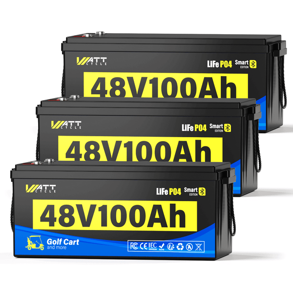 3 Stück WattCycle 48V 100Ah LiFePO4 Antriebsbatterie für Golf-Cart