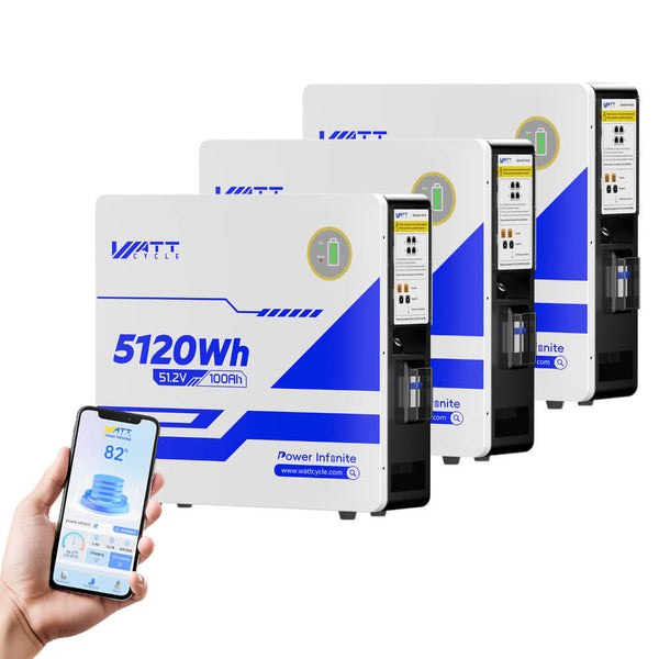 3 Stück WattCycle 51,2V 100Ah 5kWh Wandmontage LiFePO4 Solarbatterien für PV