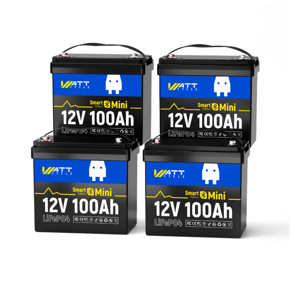 4 Stück WattCycle 100Ah LiFePO4 12V Mini Smart Batterien