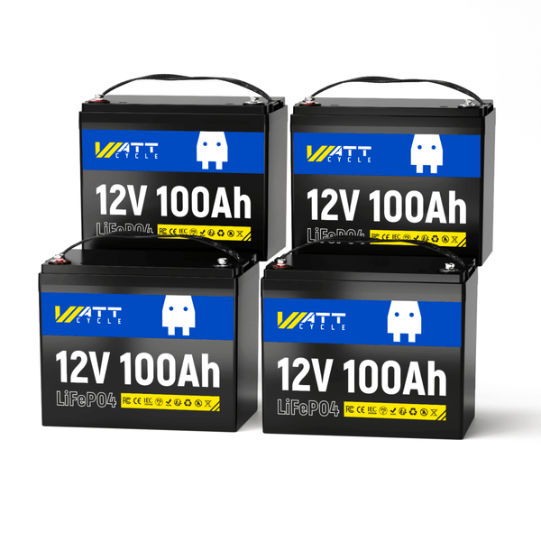 4 Stück WattCycle 12V 100Ah LiFePO4 Batterien