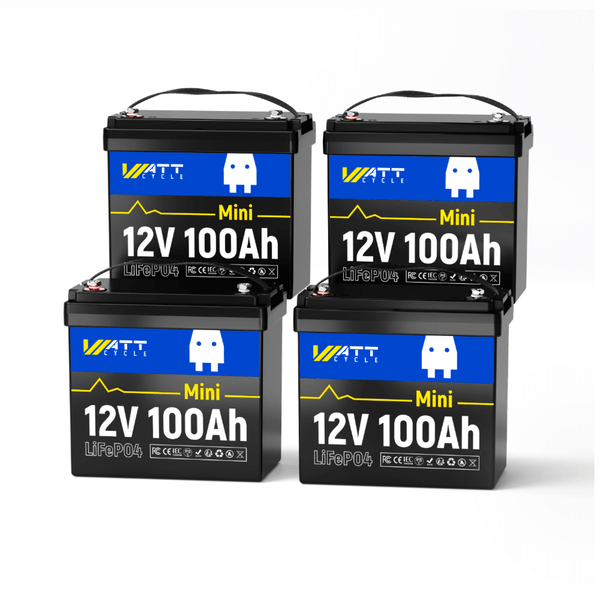 4 Stück WattCycle 12V 100Ah Mini LiFePO4 Batterien