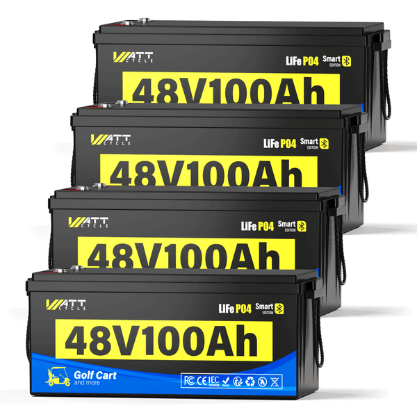4 Stück WattCycle 48V 100Ah LiFePO4 Antriebsbatterie für Golf-Cart
