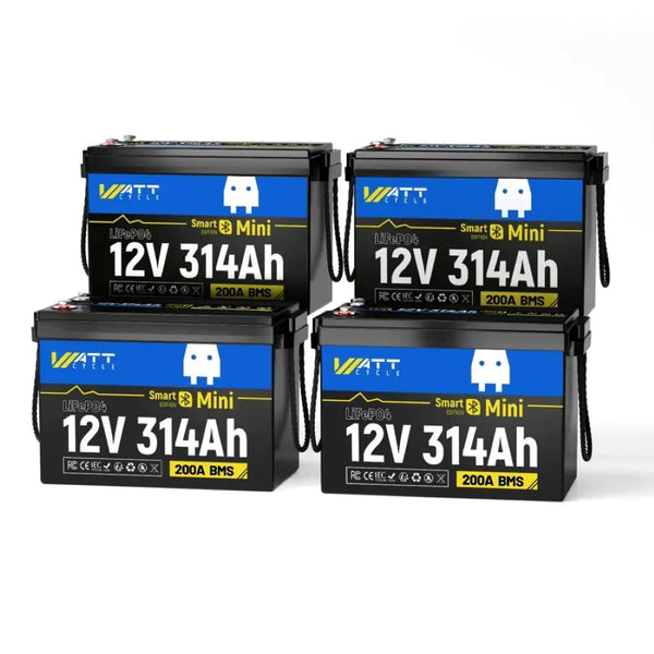 4 Stück WattCycle LiFePO4 12V 314Ah Mini Lithium Batterien