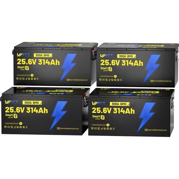 4 Stück WattCycle LiFePO4 24V 314Ah Ultra Lithium Batterien mit 300A BMS & Bluetooth Überwachung