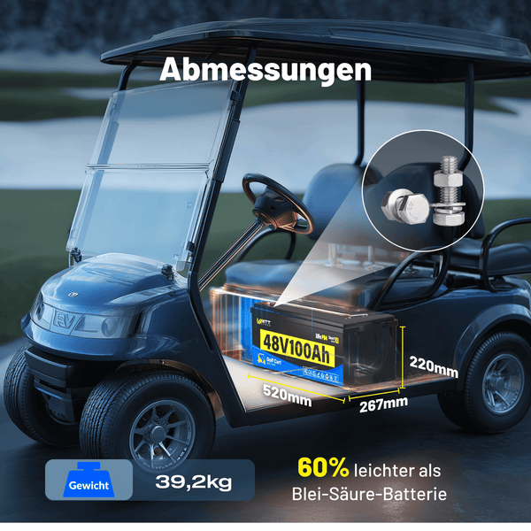 Abmessungen von WattCycle 48V 100Ah LiFePO4 Antriebsbatterie für Golf-Cart