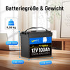 Batteriegröße und -gewicht von WattCycle 100Ah LiFePO4 12V Mini Smart Batterie mit Bluetooth Überwachung