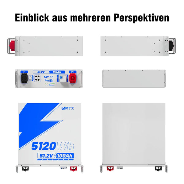 Details von WattCycle 51,2V 100Ah LiFePO4 19 Zoll Rack Batterie mit 3U Größe & Bluetooth