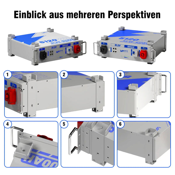 Details von WattCycle 51,2V 100Ah LiFePO4 19 Zoll Rack Batterie mit 3U Größe & Bluetooth aus mehreren Perspektiven