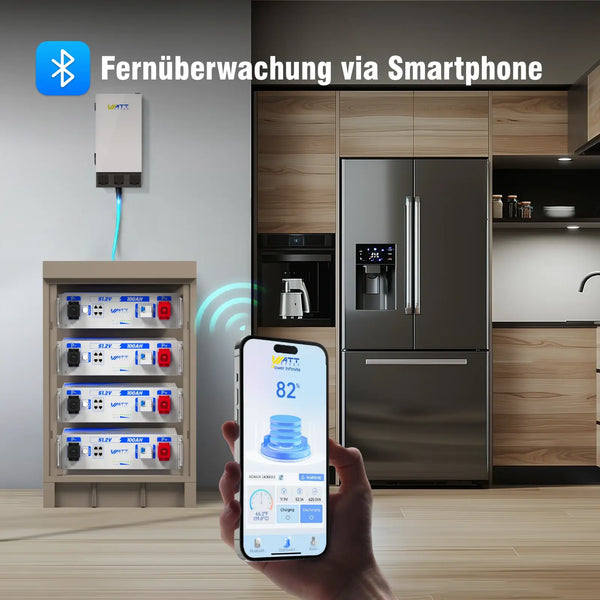 Fernüberwachung via Smartphone von WattCycle 51,2V 100Ah LiFePO4 19 Zoll Rack Batterie