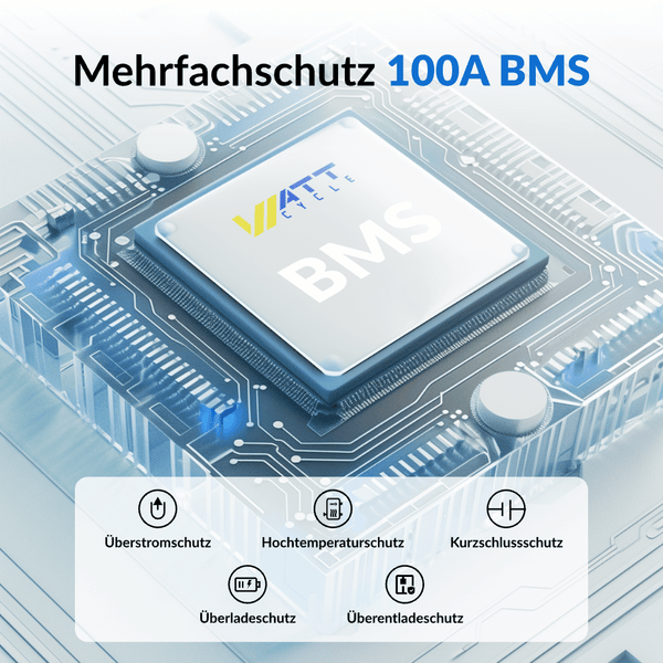Mehrfachschutz 100A BMS von WattCycle 12V 100Ah LiFePO4 Batterie