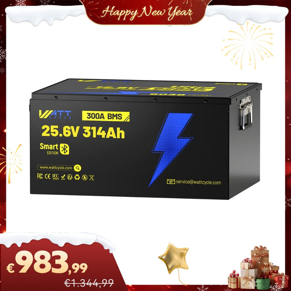 Umsatzsteuerbefreiung von WattCycle LiFePO4 24V 314Ah Ultra Lithium Batterie mit 300A BMS & Bluetooth Überwachung im Neujahrsspecial