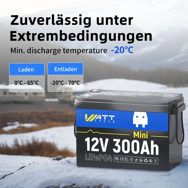 WattCycle 12V 300Ah (280Ah) Mini Lithium Batterie mit Tieftemperaturschutz