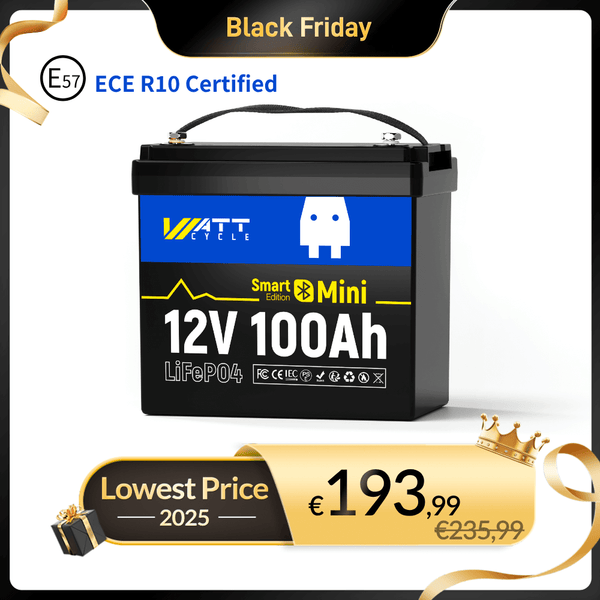 WattCycle 100Ah LiFePO4 12V Mini Smart Batterie mit Bluetooth Überwachung im Black Friday Angebot