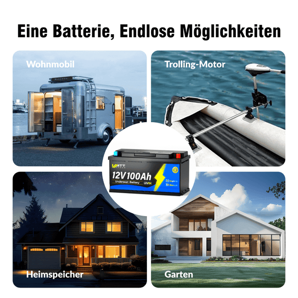 WattCycle 12V 100Ah Lithium Batterie Wohnmobil für Multi-Anwendungen