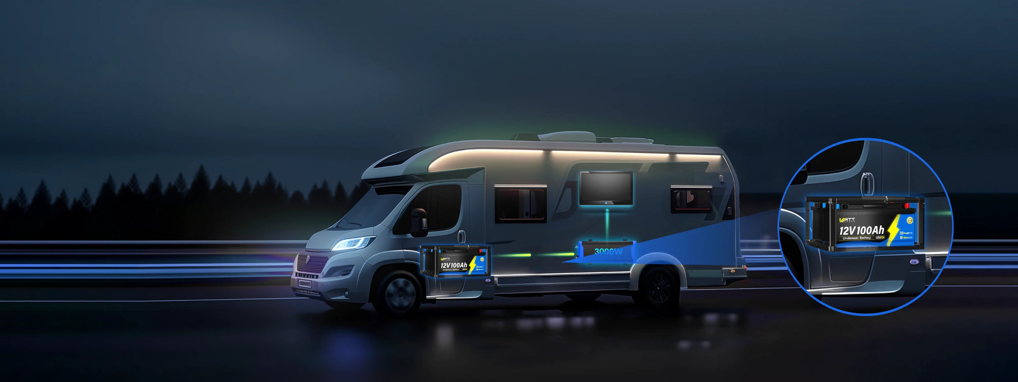 WattCycle 12V 100Ah Lithium Batterie Wohnmobil mit Bluetooth