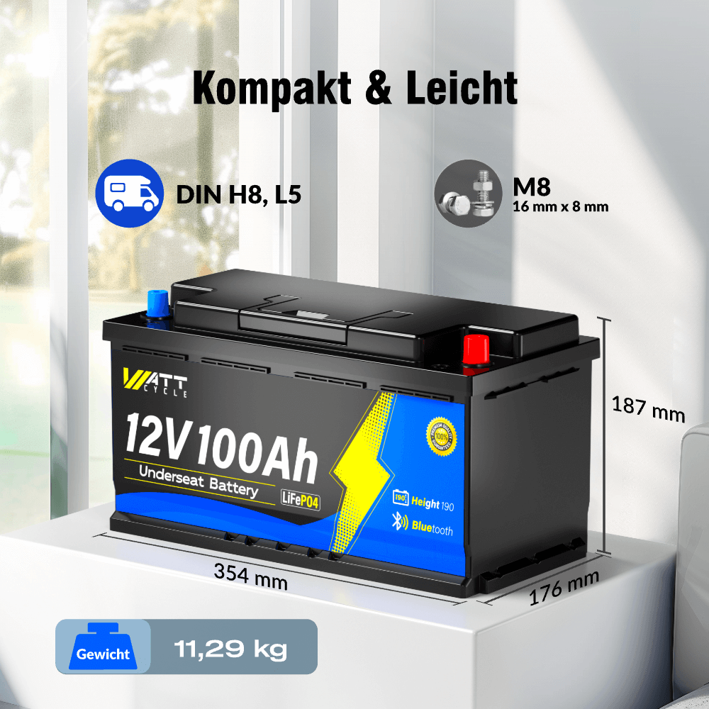 WattCycle 12V 100Ah Mini Bluetooth LiFePO4 Batterie im Wohnmobil