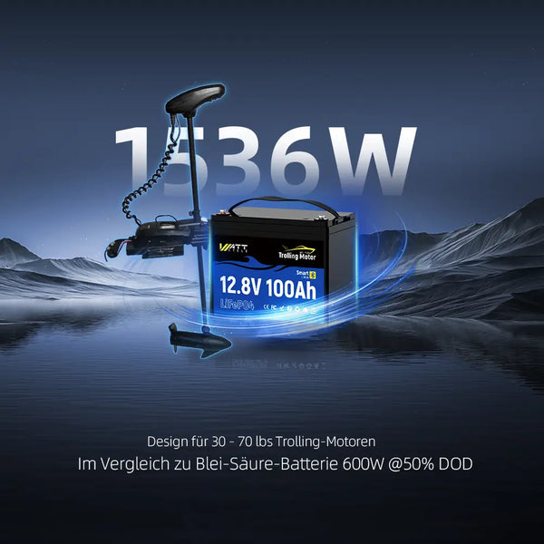 WattCycle 12V 100Ah Lithium Smart Batterie mit 1536W Ausgangsleistung