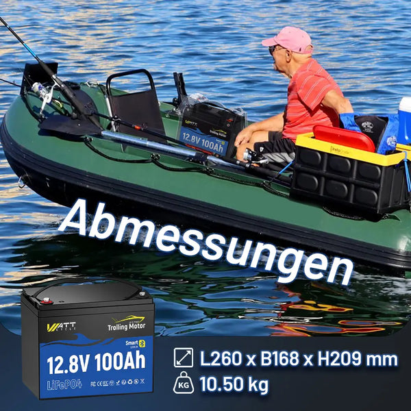 WattCycle 12V 100Ah Lithium Smart Batteriegröße und Gewicht