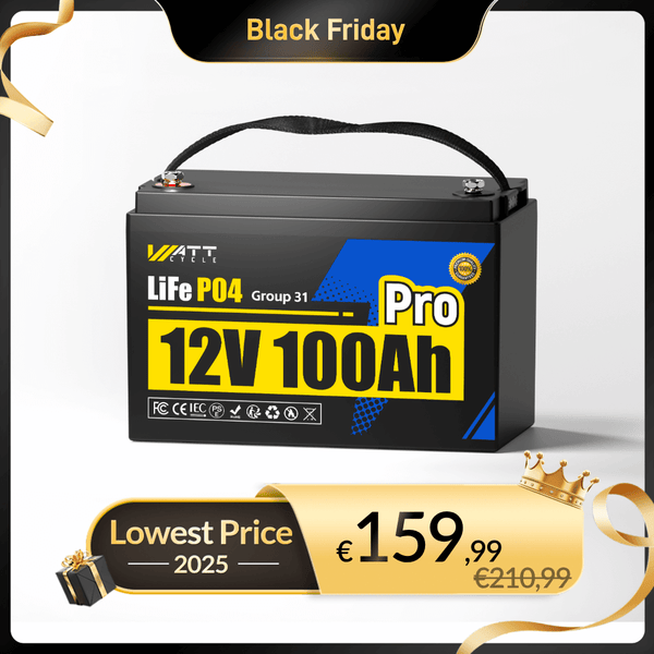 WattCycle 12V 100Ah Pro Lithium Batterie mit 110A BMS, LiFePO4 für Wohnmobile, Solar & Marine im Black Friday Angebot