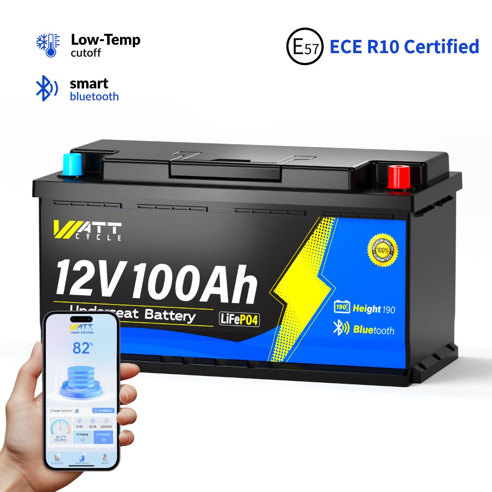 12V 100Ah Untersitz LiFePO4 Batterie mit Bluetooth (DIN H8, L5)