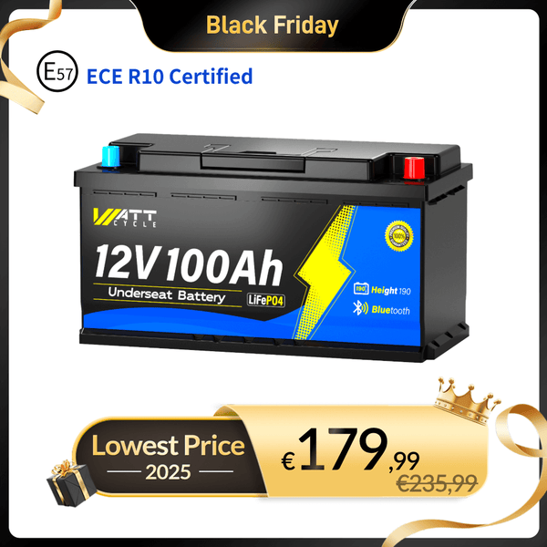 WattCycle 12V 100Ah Untersitz Lithium Batterie Wohnmobil mit Bluetooth, Perfekt für Fiat Ducato, Citroen Jumper und Peugeot Boxer im Black Friday Angebot
