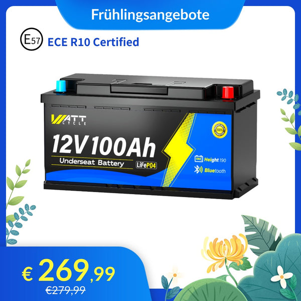 WattCycle 12V 100Ah Untersitz Lithium Batterie Wohnmobil mit Bluetooth im Frühlingsangebot
