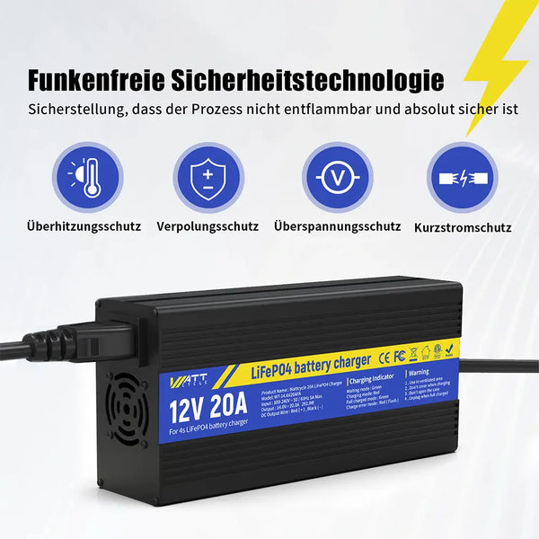 WattCycle 12V 20A Akku Ladegerät mit Multi-Schutz