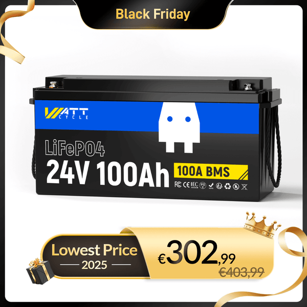 WattCycle 24V LiFePO4 Solarbatterie 100Ah, LiFePO4 für Solar, Wohnmobile & Marine im Black Friday Angebot