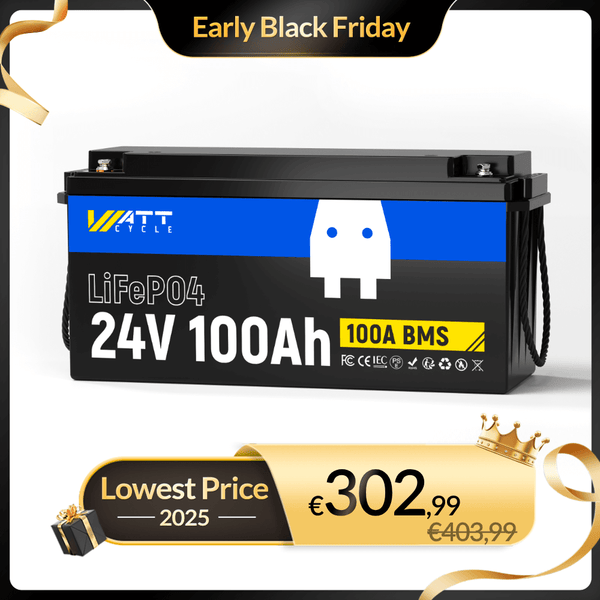 WattCycle 24V LiFePO4 Solarbatterie 100Ah, LiFePO4 für Solar, Wohnmobile & Marine im Black Friday Vorverkaufsangebot