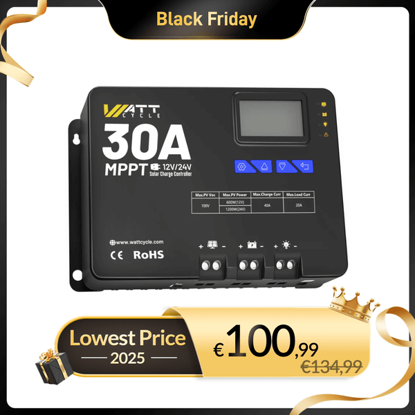 WattCycle 30A Solarladeregler MPPT 12V,24V Solarregler im Black Friday Angebot
