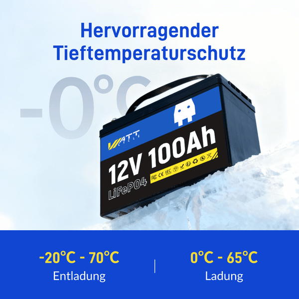WattCycle LiFePO4 12V 100Ah Batterie mit Tieftemperaturschutz