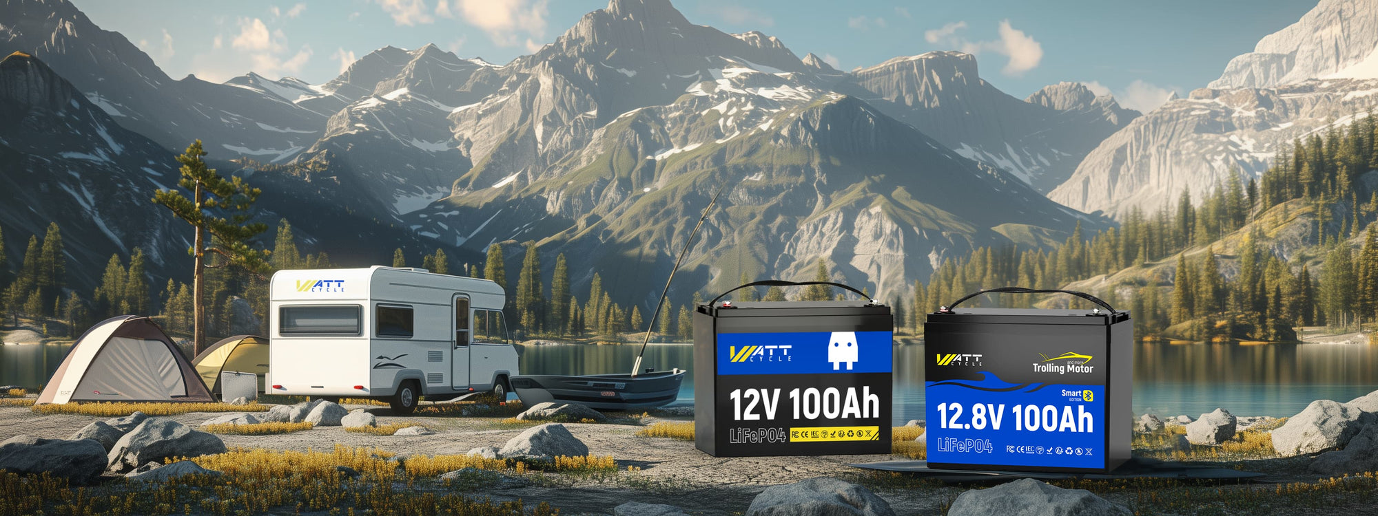 WattCycle LiFePO4 12V 100Ah Batterie und 12V 100Ah Lithium Smart Batterie mit 120A BMS & Bluetooth Überwachung