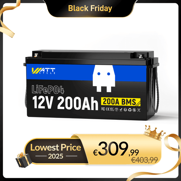 WattCycle LiFePO4 12V 200Ah Deep Cycle Batterie mit 200A BMS im Black Friday Angebot