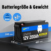 WattCycle LiFePO4 12V 200Ah Deep Cycle Batteriegröße und Gewicht
