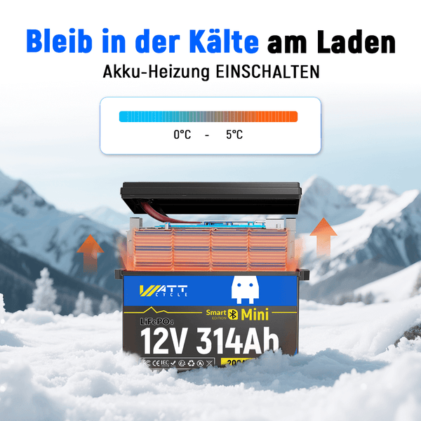 WattCycle LiFePO4 12V 314Ah Mini Lithium Batterie (Arctic Version) mit Heizung