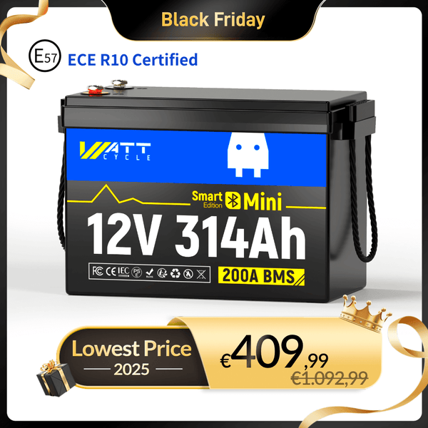 WattCycle LiFePO4 12V 314Ah Mini Lithium Batterie mit Bluetooth Überwachung, LiFePO4 für Wohnmobile, Solar & Marine im Black Friday Angebot