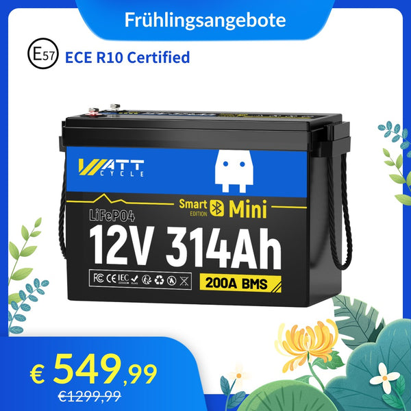 WattCycle LiFePO4 12V 314Ah Mini Lithium Batterie mit Bluetooth Überwachung im Frühlingsangebot