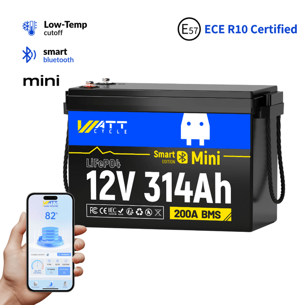 WattCycle LiFePO4 12V 314Ah Mini Lithium Batterie mit Bluetooth Überwachung mit ECE R10 Zertifizierung