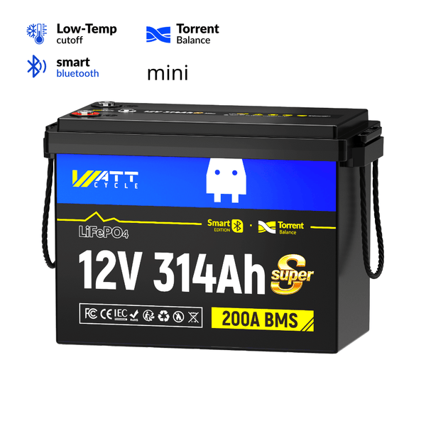 WattCycle LiFePO4 12V 314Ah Mini Super Batterie mit Bluetooth Überwachung und Active Balancer