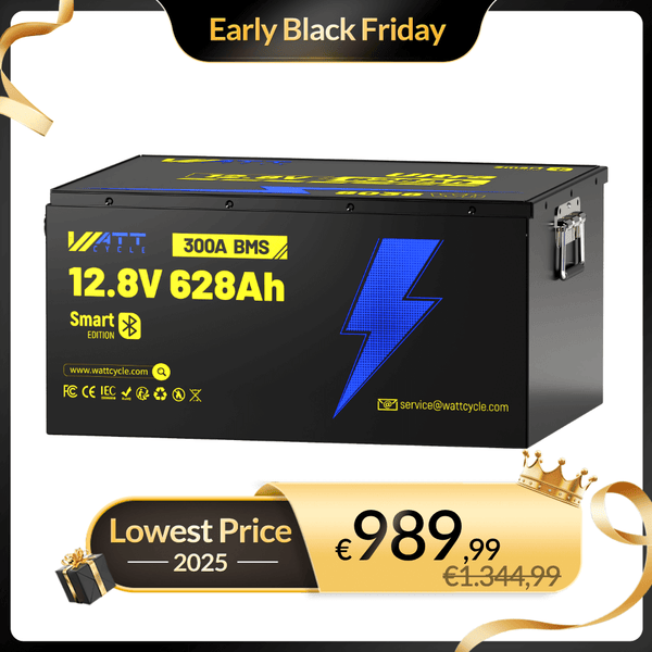 WattCycle LiFePO4 12V 628Ah Ultra Lithium Batterie mit hoher Kapazität & Bluetooth Überwachung im Black Friday Vorverkaufsangebot