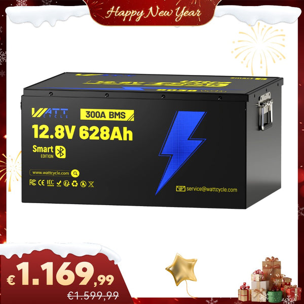 WattCycle LiFePO4 12V 628Ah Ultra Lithium Batterie mit hoher Kapazität & Bluetooth Überwachung im Neujahrsspecial