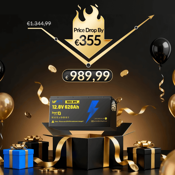 WattCycle LiFePO4 12V 628Ah Ultra Lithium Batterie mit hoher Kapazität & Bluetooth Überwachung mit €355 Preissenkung, €989,99 Ohne MwSt.