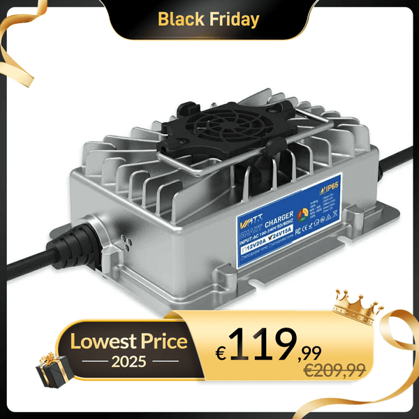 WattCycle LiFePO4 24V 15A Batterieladegerät für LiFePO4 Akku 24V im Black Friday Angebot